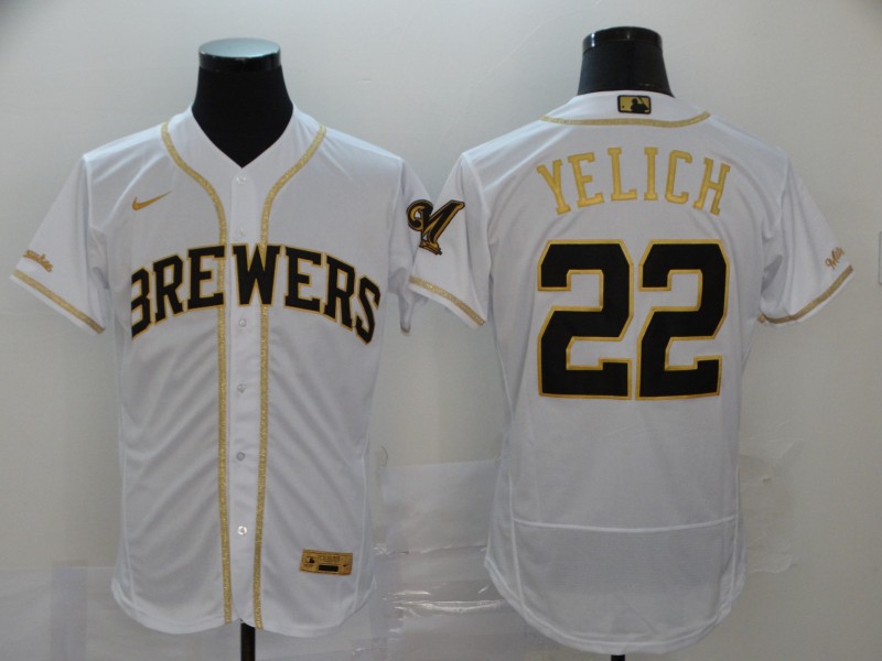 Men's Milwaukee Brewers #22 Christian Yelich MLB White Jersey
